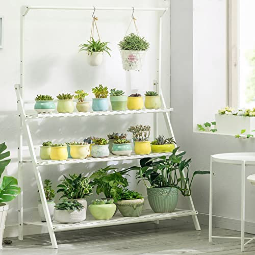 Homedec F Blumentopf-Organizer aus Bambus mit 3 Etagen, für drinnen und draußen, mit hängendem Blumenständer, Leiterregal für Pflanzen