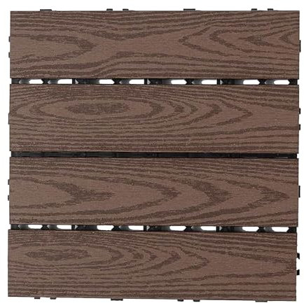 Kanduo Suelos de madera plástica Baldosa compuesta de plástico y madera for terraza, 6 piezas for suelo de Patio, jardín, piscina, puerta de entrada interior y exterior Plástico impermeable(EmEmbossed