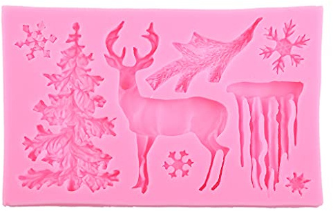 XFUYI Molde de Silicona de Ciervo con Tema navideño 3D Copo de Nieve Pastel de Chocolate Molde de Fondant Silicona