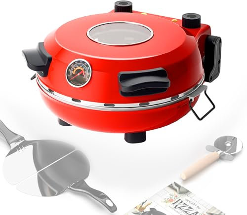 KELUNIS Forno Elettrico per Pizza con Piastra in Pietra da 32 Cm Forno per Pizza 1200w Fino A 400°C Facile da Riporre Adatto per La Cucina di Casa,Rosso