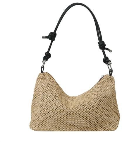 AZMINI Strohtaschen Damen Shopper Handgewebte Frauenbeutel Strohhandtasche Vielseitige Damen-umhängetasche Mit Großer Kapazität-schwarz
