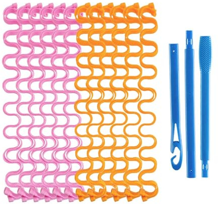 Nicear 24pcs 45cm Curlers Wave Maker Wave Generator Heatless Curlers Styling Kit with Styling Hook for Women Girls Healthy DIY Hairstyles