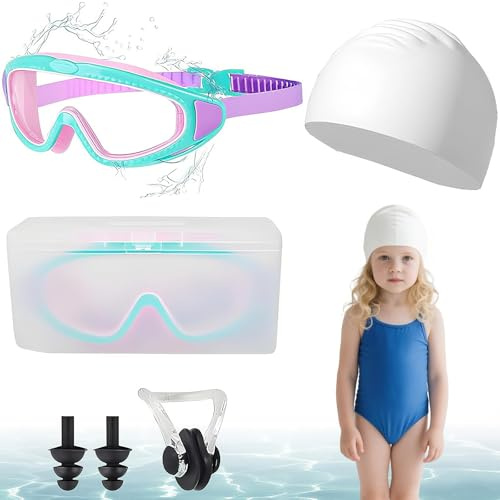 oooaooo Juego de 5 gafas de buceo para niños de 3 a 6 años, gafas de natación HD para niños de 3 a 6 años, gafas de buceo con clip set con gorro de natación para niños y niñas