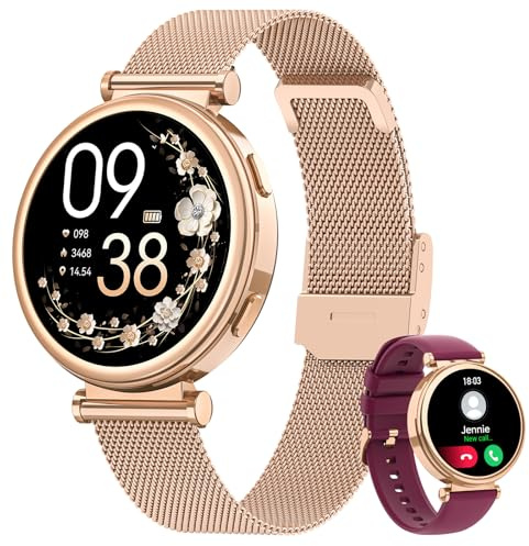 Sanorum Smartwatch Damen, 1.27 HD Voll Touchscreen Armbanduhr mit Telefonfunktion, 120+Sportmodi, IP68 Menstruationszyklus SpO2 Pulsuhr Schrittzähler Kalorien Fitness Tracker iOS Android, Roségold