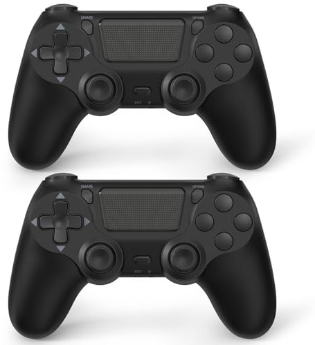 FASIGO 2 Pack Wireless Controller for PS4 Slim/Pro, 20hs Rechargeable Controller with Dual Vibration, Ergonomic Grip, Compatible with playstation 4 (Black)