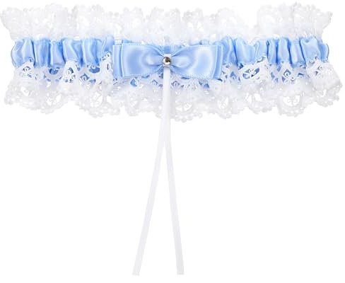 FdcLixuvol Lace Bridal Garter, Blue Bride Wedding Garter Elegant Stretchable Bow Bride Wedding Garters Weddings Accessories for Women Girls, Bridal Shower Parties, Valentines Day (Blue)