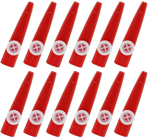 12 Pcs Plastic Kazoos, Kazoo Musical, Good Companion for Guitar Violin Piano Keyboard Ukulele, Gift for Party Favors. (Red)