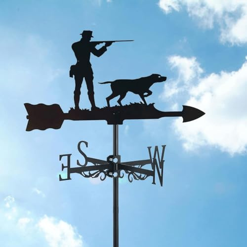 Veleta de Metal Negro con Forma de Perro Cazador, indicador de dirección del Viento para jardín, con Soporte para Techo, Ideal para Decorar cobertizos.