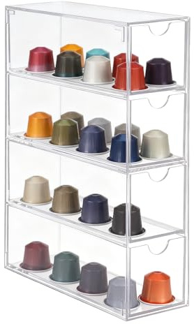 Caja de almacenamiento de acrílico con cajones: 25 x 17,5 x 6,5 cm, caja de almacenamiento para cápsulas de café, papelería, joyas, cosméticos caja de té (transparente)
