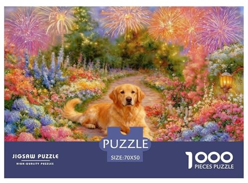 Puzzle Golden Retriever 1000 Pièces pour Adultes Et Enfants, Défi Ludique Et Familial, Casse-tête Buisson Fleuri, Home Decor, Cadeau Famille 70x50cm/1000pcs