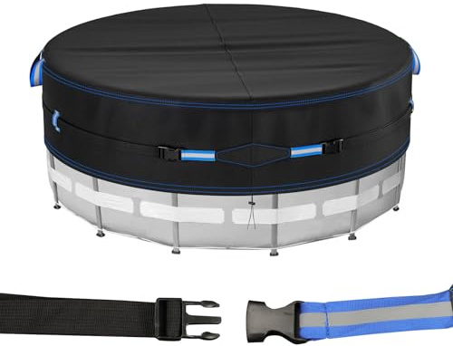 Poolskydd rund Ø 365 cm, 420D Oxford slitstark presenning pool med dragsko, UV-resistent solpresenning pool rund, sommar och vinter poolpresenning, poolpresenning pool presenning vattentät dammtät