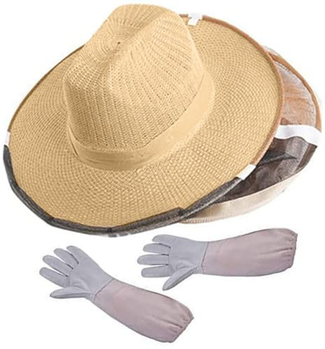 ARTIBETTER Gorro de Apicultor Multifuncional Velo y Guantes Largos de Algodón para Protección contra Aguijonazos Manga Extendida Reutilizable Adecuado para Apicultura y Manejo Seguro de