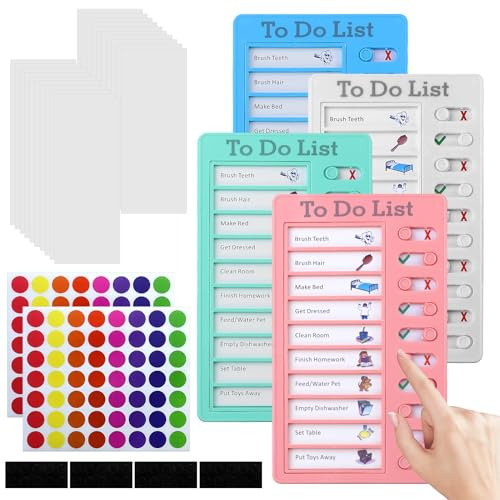 4 Pezzi Lavagne per Liste di Cose da Fare, Promemoria per la Pianificazione Dell'apprendimento per Bambini e Adulti， Tabella di Comportamento Giornaliera Portatile con 20 Fogli Bianchi