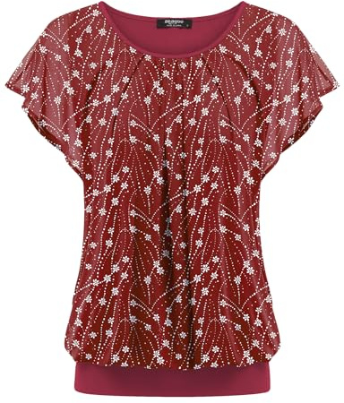 Zeagoo Elegant fladdermusärm damblus sommar T-shirt, Röda blommor 140, XL