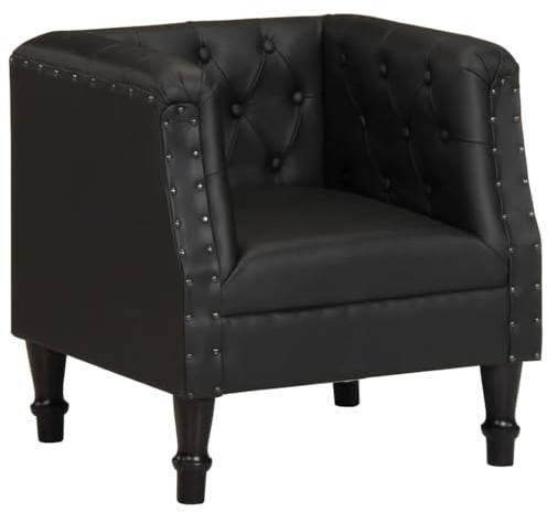 Holamys Sessel Schwarz Echtleder, Loungesessel mit Massivholzbeinen, Ziegenleder Vintage Design, 60x57x64cm, Bequemer Armlehnstuhl für Wohnzimmer, Schlafzimmer, Büro
