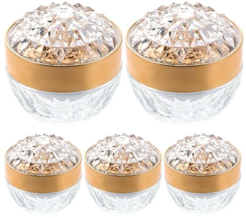 FONDOTIN 5 Pièces Lot de Pots Verre avec Couvercles Étanches Dorés pour Crème Visage et Échantillons Petits Flacons Rechargeables de Voyage pour Cosmétiques et Soins
