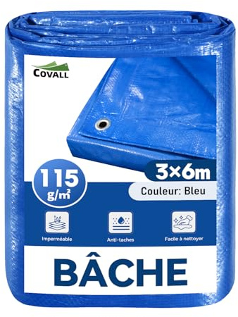 COVALL Tarpaulin Waterproof Heavy Duty 3m x 6m Blue Tarp | Plastic Sheeting Weatherproof & Tear-Resistant Cover For Garden,Camping,Roof,Pool,RV