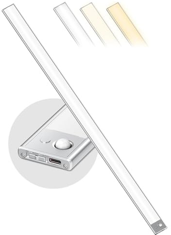 90CM Schrankbeleuchtung mit Bewegungsmelder, 332 LEDs Unterbauleuchte Küche | LED Lichtleiste Dimmbar, 6600mAh kabelloses Lampe, 3 Farbmodi magnetische Leiste für Kleiderschrank, Küchenschränke, Treppen