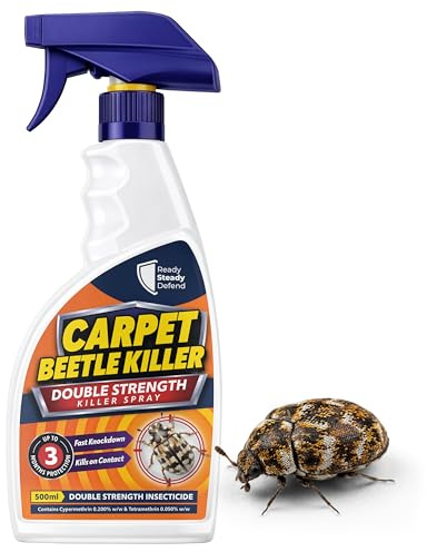 Carpet Beetle Killer Spray - Double Strength Cypermethrin & Tetramethrin Formula, Kills Adult Carpet Beetles, Eggs and Larvae, Fast Knockdown, For Carpets, Rugs, Curtains, Soft & Furnishings - 500ml