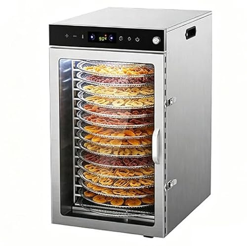 Roterande mattork i rostfritt stål med 16 brickor, 1600W torktumlare med 30-90°C justerbar termostat och 24-timmars timer, 360° effektiv torkning, torkningsmaskin.