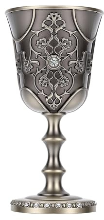 Pssopp Copa de Metal en Relieve, 9,5 Cm, Cáliz de Vino Grabado Floral, Copa Medieval de Bronce Antiguo para Buda, Bendiciones de Boda, Fiesta de Bautismo, Decoración del Hogar