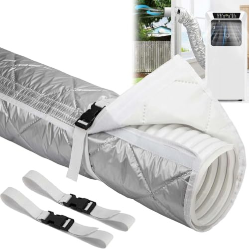 Manchon Isolation Tuyau Climatisation 150 x 58 CM, Housse Protection Tuyau Évacuation Climatiseur Portable pour 5-6 In, de diamètre avec 2 sangles à boucle réglables,pour Usage Maison et,1 set
