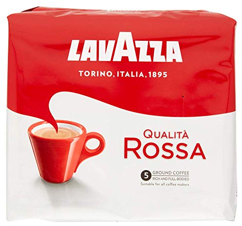 Lavazza, Qualità Rossa - Café moulu - 2 x 250 g - Idéal pour les pots à moka - Avec des notes aromatiques de chocolat et de fruits secs - Arabica et Robusta - Intensité 5/10 - Torréfaction moyenne