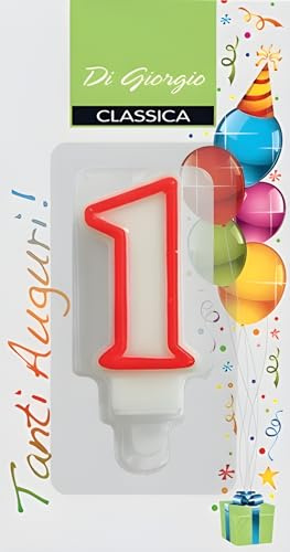 Cereria Di Giorgio - Candelina di Compleanno - Con Supporto in Plastica per Uso Alimentare - Numero 1 - Altezza 7 cm