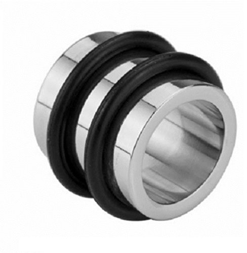 eeddoo Flesh Tunnel mit 2 Gummis Silber Edelstahl