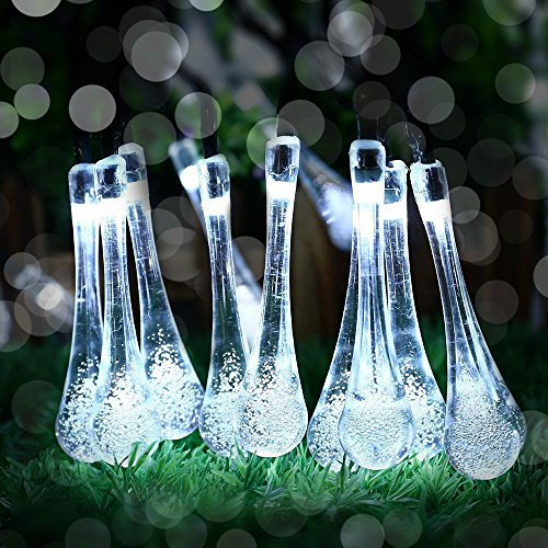 Luci di stringa solare 6Mt 30 LED Easternstar, Gocce d'acqua, 2 modalità di illuminazione, Luci fiabesche solari per giardino esterno, LED luce natale esterno, Colore Blanc