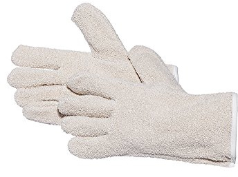 Jah Baumwoll-Frottée-Handschuh (28 cm, natur) – schwere Ware & Öko-Tex 100 – für Ofen/Hitze, Gießerei & Metall