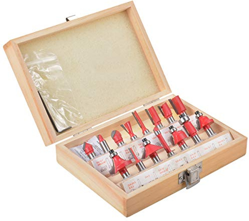 KATUR 15pcs Set de fraises en carbure de tungstène, trousse à outils de fraise à queue de 8mm avec étui en bois pour amélioration de l'habitat et bricolage (tige de 8mm)