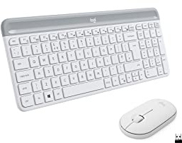 Logitech MK470 Slim Combo - Kit de ratón inalámbrico con Teclado Compacto con 12 atajos FN, Uso Mano Derecha e Izquierda, Distancia de Uso de 10 m, silenciador, Teclado Q Turco, Blanco