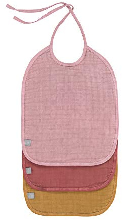 LÄSSIG Unisex Baby Mull (3 St.) Lätzchen/Muslin Medium Bib rose/rosewood/mustard