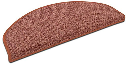 Tappetini per Scale Interne - Copri - Gradini Antiscivolo, Combinabili con Tappeti e Passatoie in Vari Colori e Misure - Semicircolari - Set da 15-23.5 x 65 cm - Marrone Terracotta