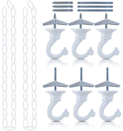 Glarks Set di 6 ganci da soffitto con catene di estensione, ganci resistenti da 3,8 cm con bulloni in acciaio e ali a levetta e 2 catene di estensione lunghe 99 cm per installazione a soffitto cavità
