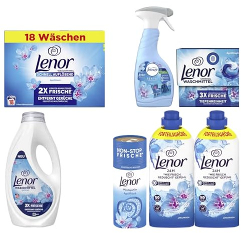 8tlg. Set kompatibel mit Lenor Aprilfrisch Weichspüler Wäscheparfüm | Waschmittel | Pods | Textilerfrischer + Sisal Shopper Bag in Natur