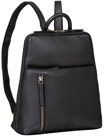 STILORD Holly Rucksack Frauen Klein Leder Rucksackhandtasche Damen Lederrucksack für iPad und DIN A5 Vintage Handtasche City Ausgehen Shopping Daypack Echtleder Farbe:schwarz