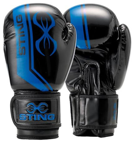STING Armalite - Guantes de boxeo de alta tecnología para boxeo, artes marciales mixtas, Muay Thai y más, guantes de boxeo duraderos para hombres y mujeres, equipo de boxeo, negro/azul, 14 onzas