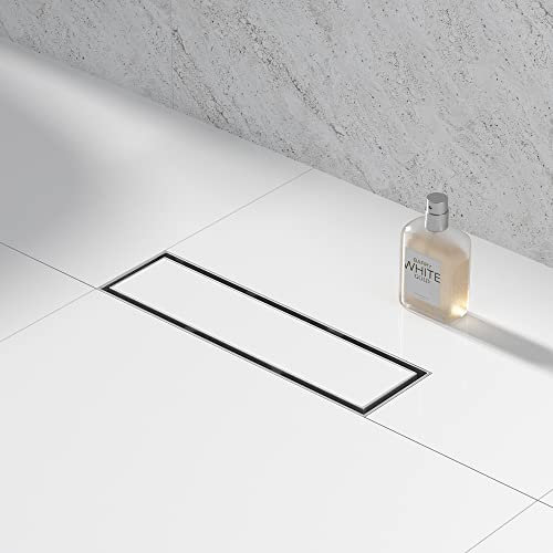 Bernkot Linear Duschrinne 30,5 cm Fliesen in Rost gebürstet 304 Edelstahl mit Haarsieb Gewindeadapter passend für US-Flansch-Ablauf-Basis-System