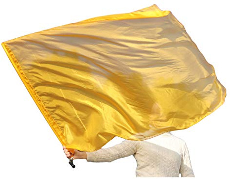 Bevingad Sirenny silkes flagga Poi, 127 cm rektangulär snurrande leksilke, beröm profetisk tillbedjan tillbedjan dansbanderoll (silkeslent guld)