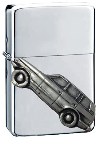 Classic British Car 4x4 4-Türer ref197 Zinn-Effekt Design auf einem Flip-Top-Benzinfeuerzeug, winddicht, Silber nachfüllbar