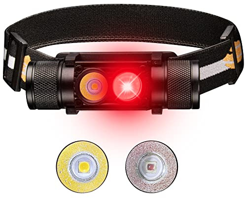77outdoor LED Rechargeable Red Headlamp, H25LR / D25LR Powerful Lightweight Headlight with 90 High CRI Bright White Light and 660nm Deep Red Light, USB C Charging for Camping, Hiking, Hunting