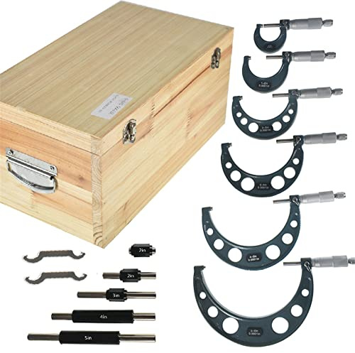raseparter 6-Pack Outside Micrometer Set 0-6In Precision Machinist Tools W/Carbide Tips and Ratchet Stop