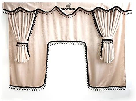 Perflex Ensemble complet de rideaux pour camion avec pompons avec logo Volvo Beige