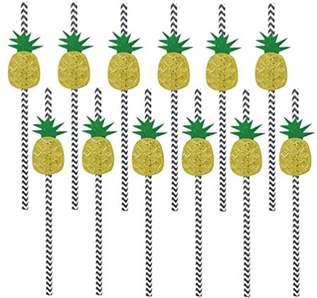 PRETYZOOM 12piezas Pajitas Decorativas De Piña Pajitas De Papel Para Fiestas Chupete De Papel Para Bebidas