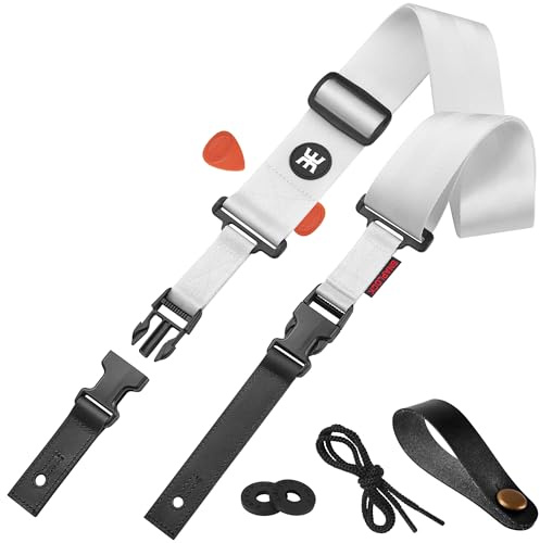 AMUMU Nylon Gitarrengurt, 2 Breite Guitar Strap mit Schnellverschluss-Schnalle & Premium Leder Enden, Verstellbare Länge 40 bis 64 für E-Gitarre, Akustikgitarre & Bass, mit Gurtblöcken & Kopfplatte