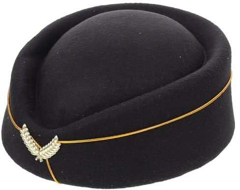 STOBOK Stewardess Pillbox Hut Filz Flugbegleiter Kappe Stewardessen Hut Uniform Flugzeug Kappe Cosplay Perform Für Damen Damen Schwarz