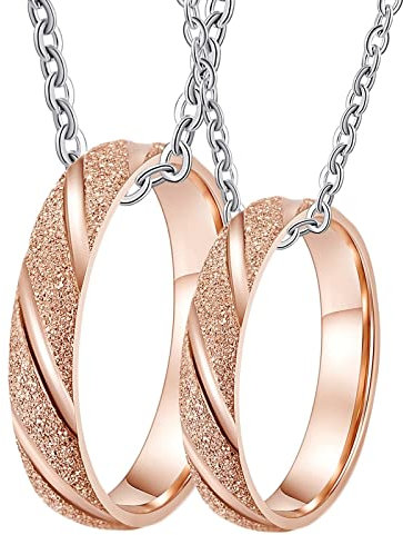 Paar Ketten 2, Kette Edelstahl Schmuck 4 mm Roségold-Mattring Geschenke für Frauen Geburtstag Damen 57 (18.1) Herren 62 (19.7)