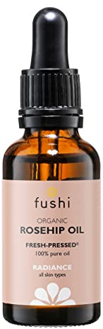 Fushi Organic Rosehip Seed Oil 30ml Best for Scars, Fine Lines & Stretch Marks min Vitamin E 18.3 mcg/g Fresh-Pressed Ethical & Vegan Society Approved Manufactured in the UK